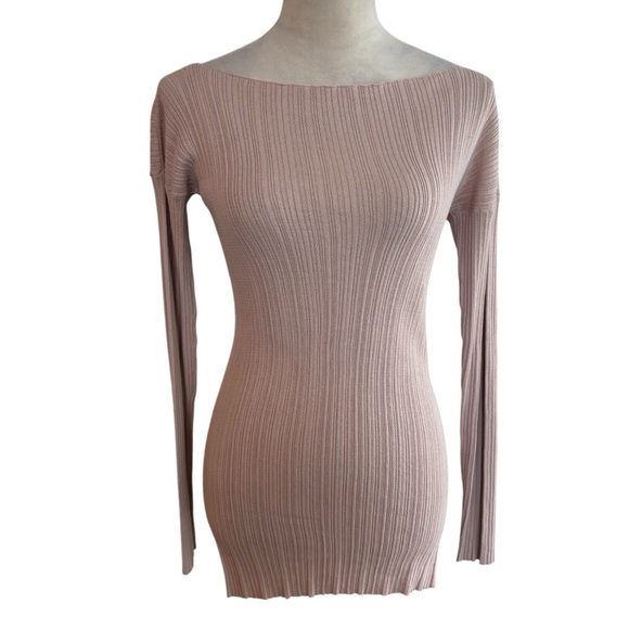Alpha Studio Light Pink Ribbed Knit Long Sleeve Top Small Lightweight - Picture 2 of 7